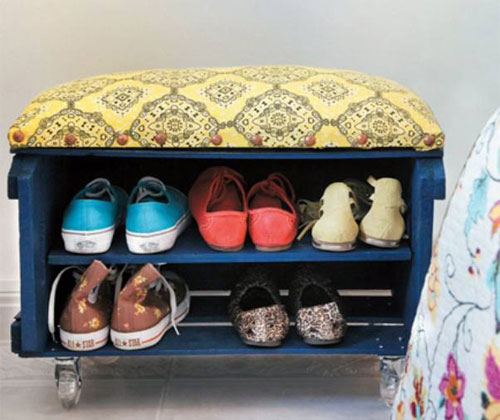 идеи функционално шкафче за обувки от дървена касетка